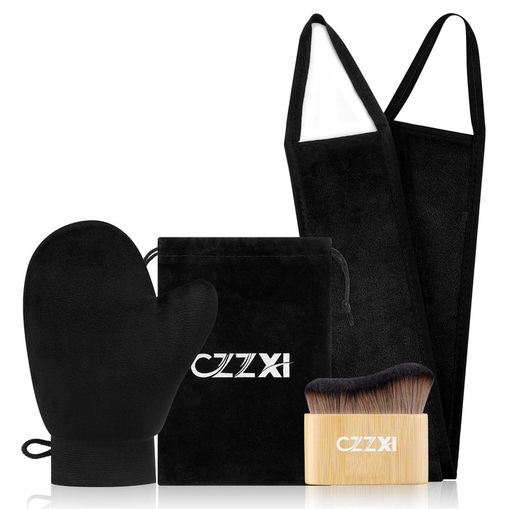 CZZXI front view of complete tanning kit showing organized tools and pouch benefit: neat storage