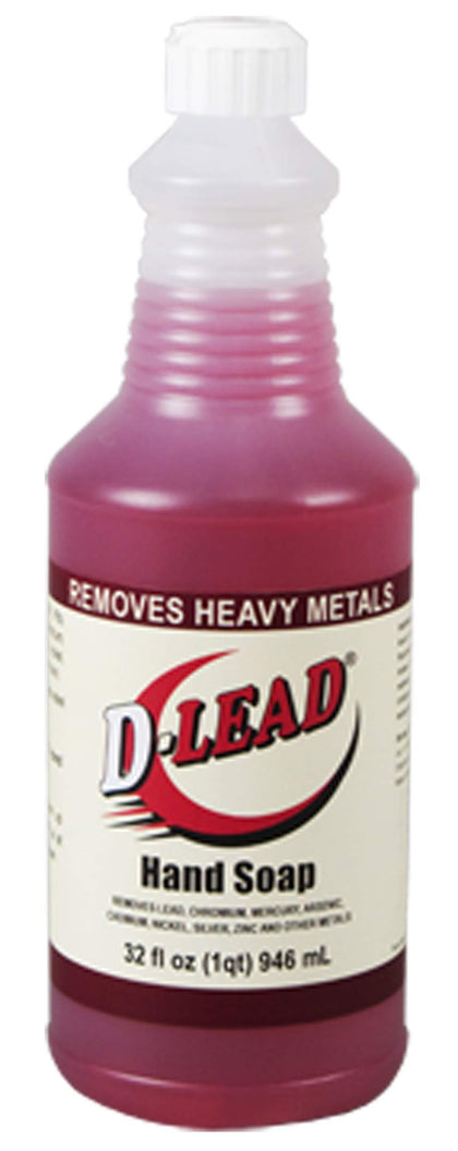 D-Lead hand soap front pump bottle showing label and easy dispensing benefit