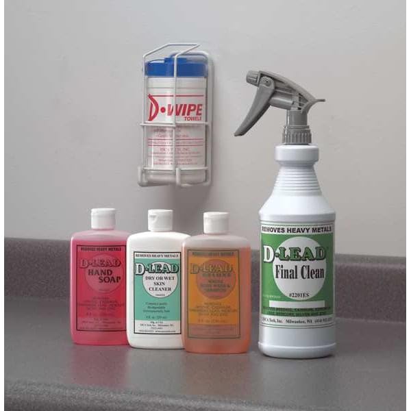 D-Lead hand soap in use at a jobsite sink removing metal dust effectively