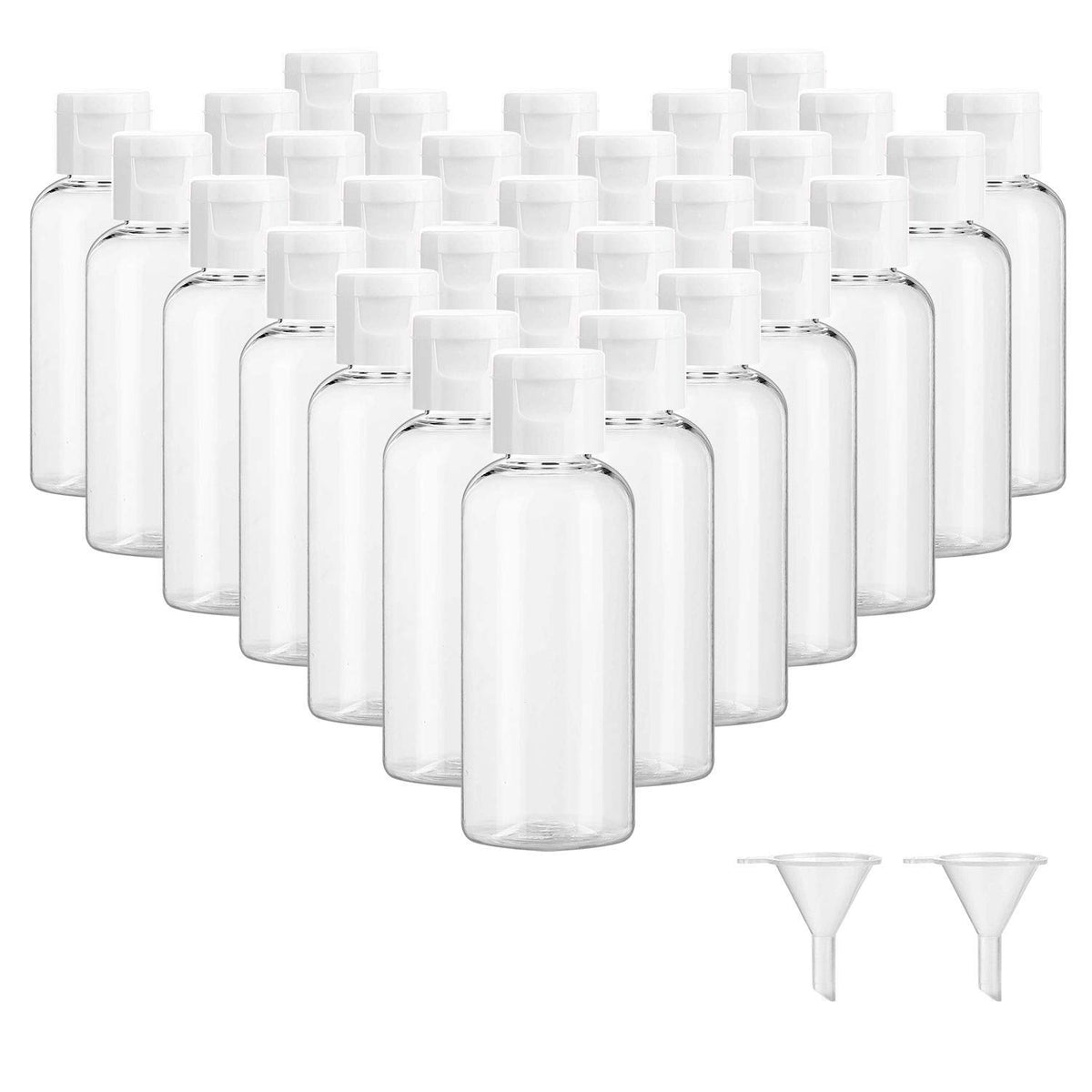 Dabacc front view of 30 clear bottles showing organized travel storage benefit