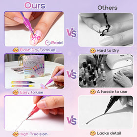 dabria pen drawing on nail illustrating crisp lines and salon-style control
