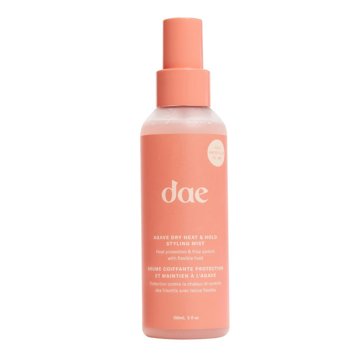 DAE front packaging of Agave Dry Heat Protection Spray, clear protection benefit