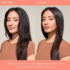 DAE product in use while blow-drying to protect and smooth hair