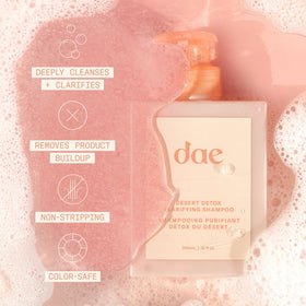 DAE Desert Detox shampoo lathering in hand demonstrates quick foam and cleanse
