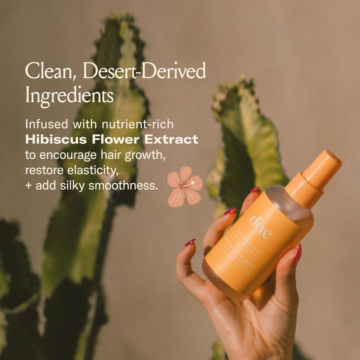 Close-up of hibiscus and prickly pear ingredients showing natural botanicals and nourishing benefit