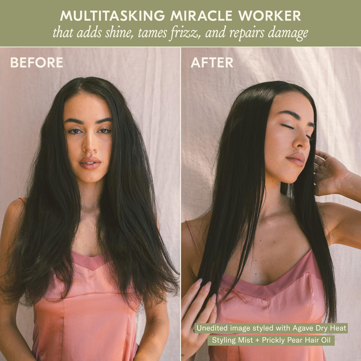 DAE oil in hands demonstrating easy application and detangling benefit