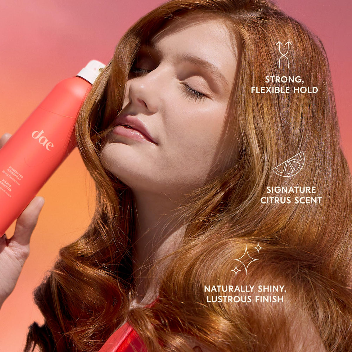 DAE Sunsetter aerosol can close-up highlighting nozzle and spray control benefit