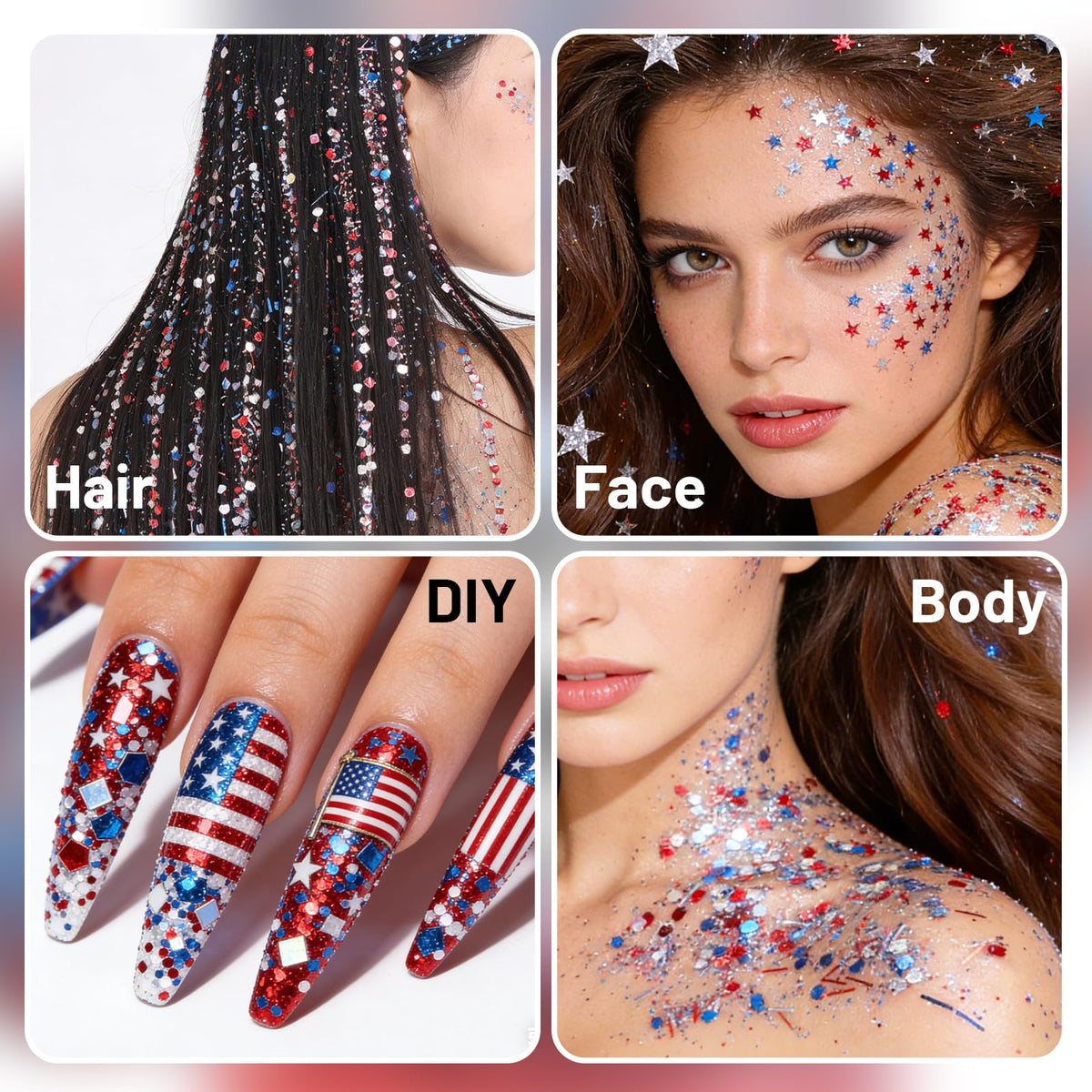 DAGEDA collarbone detail showing shimmering patriotic enhancement