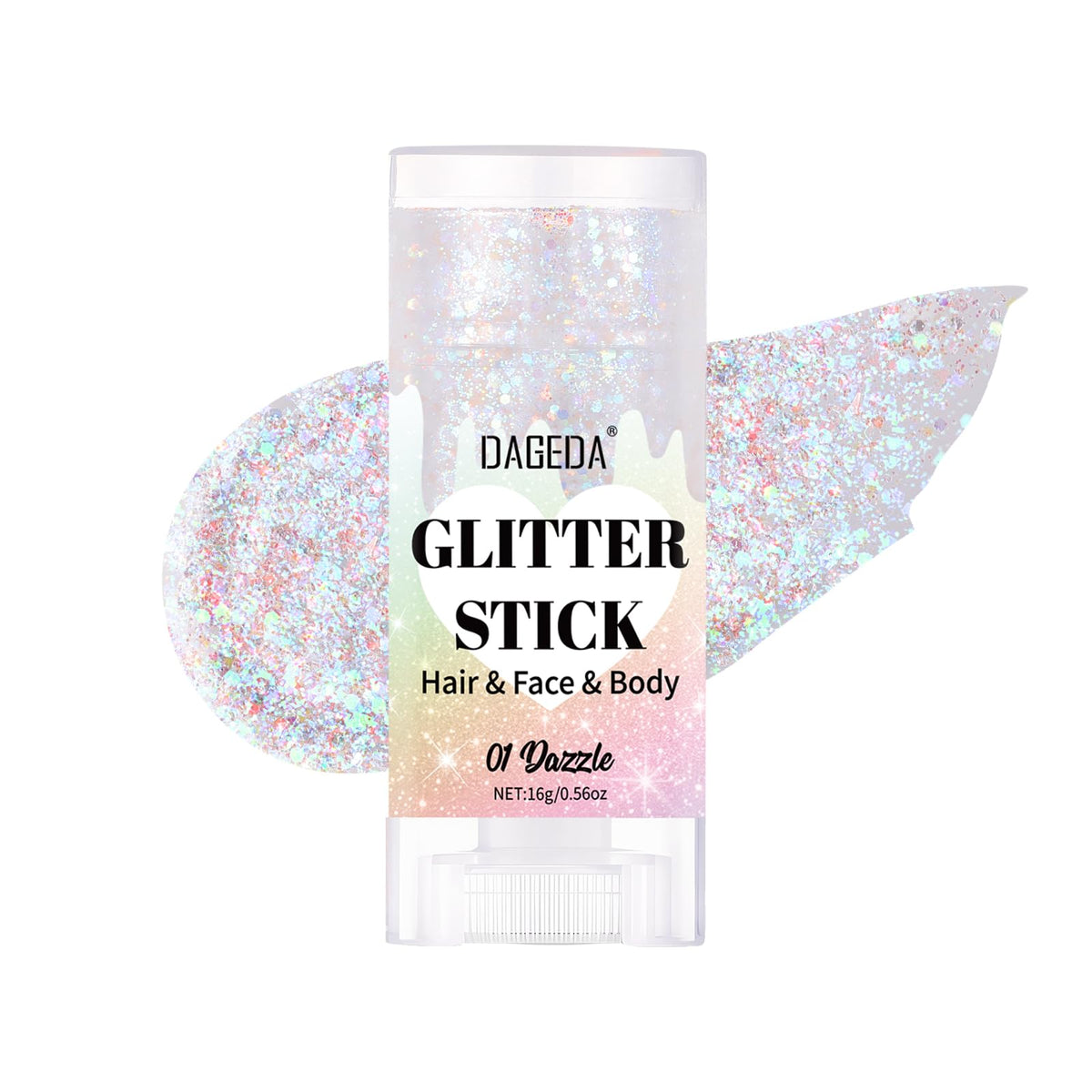 DAGEDA glitter stick front packaging showing product branding and twist-up design