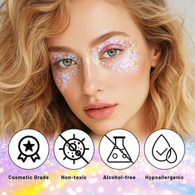Close-up of DAGEDA star-shaped glitter flakes highlighting multidimensional shine