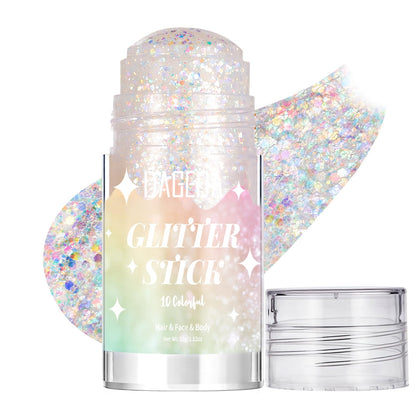 DAGEDA front packaging glitter stick showing compact, travel-friendly design and shimmer