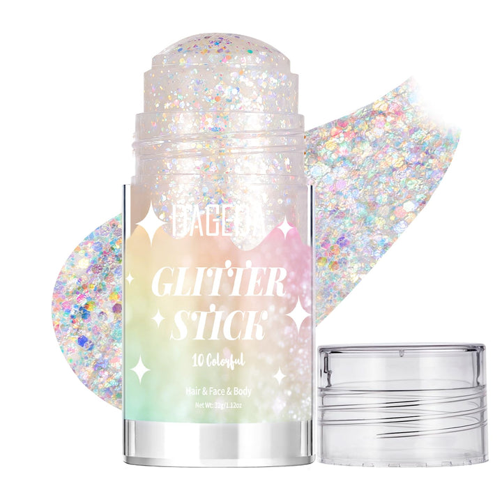 DAGEDA front packaging glitter stick showing compact, travel-friendly design and shimmer