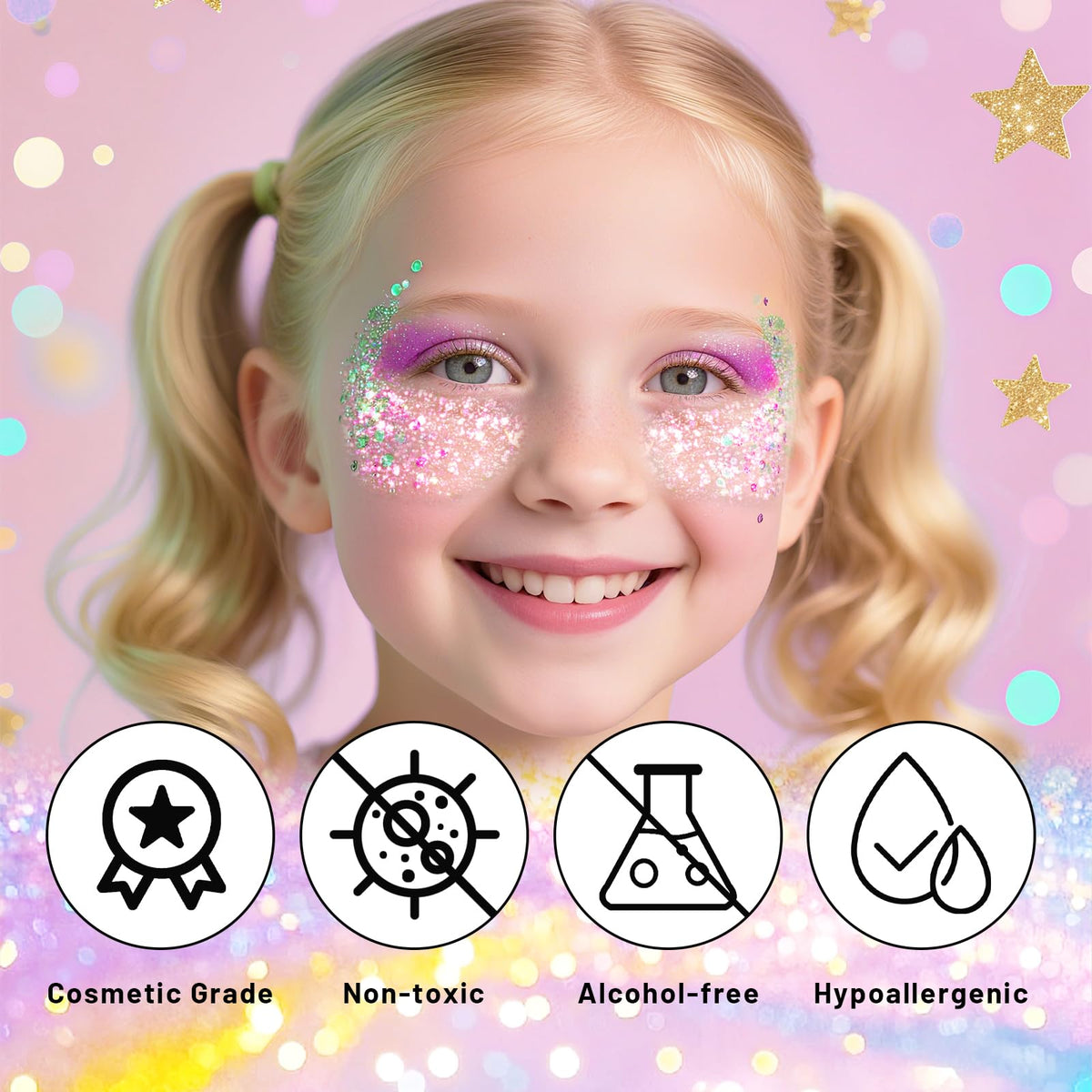 DAGEDA glitter stick applied to eyelid illustrating quick, bold eye shimmer