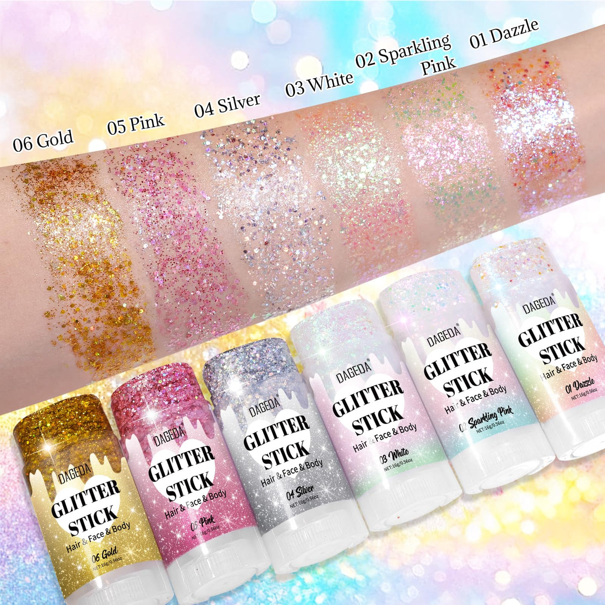 DAGEDA glitter stick on collarbone demonstrating radiant body accent for photos