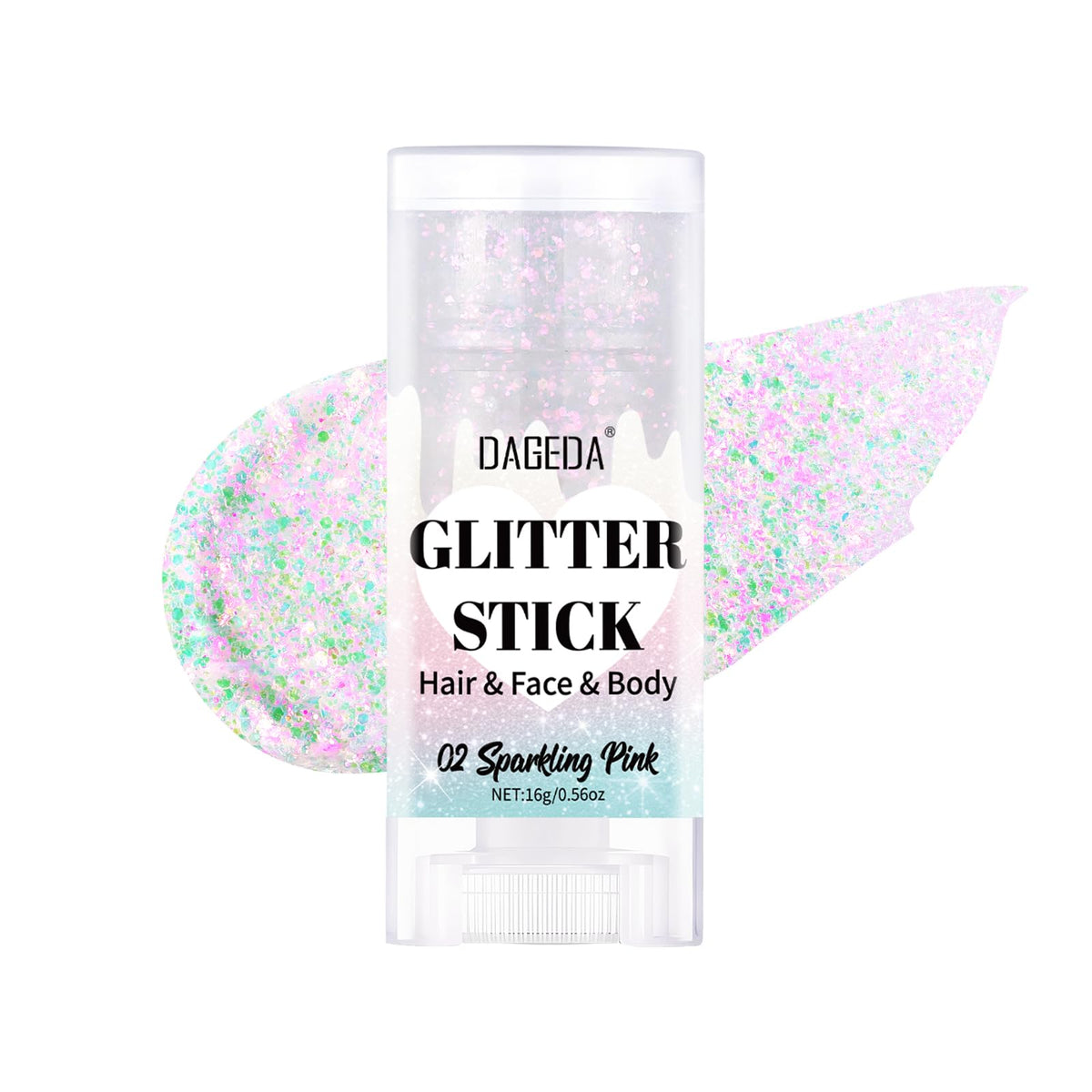 DAGEDA glitter stick front packaging showing brand and compact applicator benefit