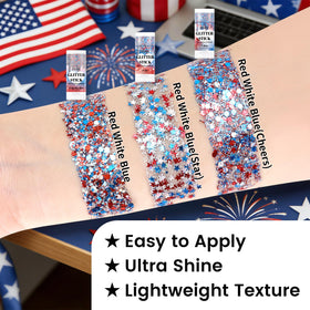 DAGEDA glitter used as hair highlight adding vivid red white blue accents