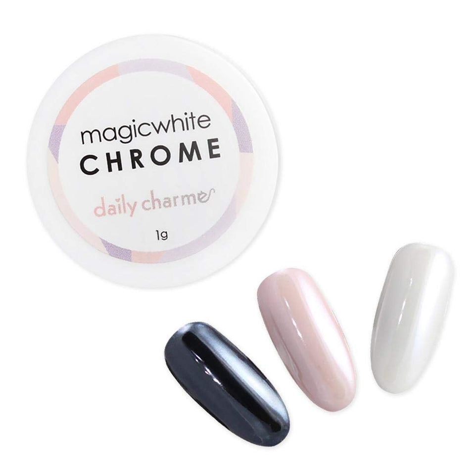 Daily Charme front jar showing Magic White Chrome Powder, neat packaging and product amount