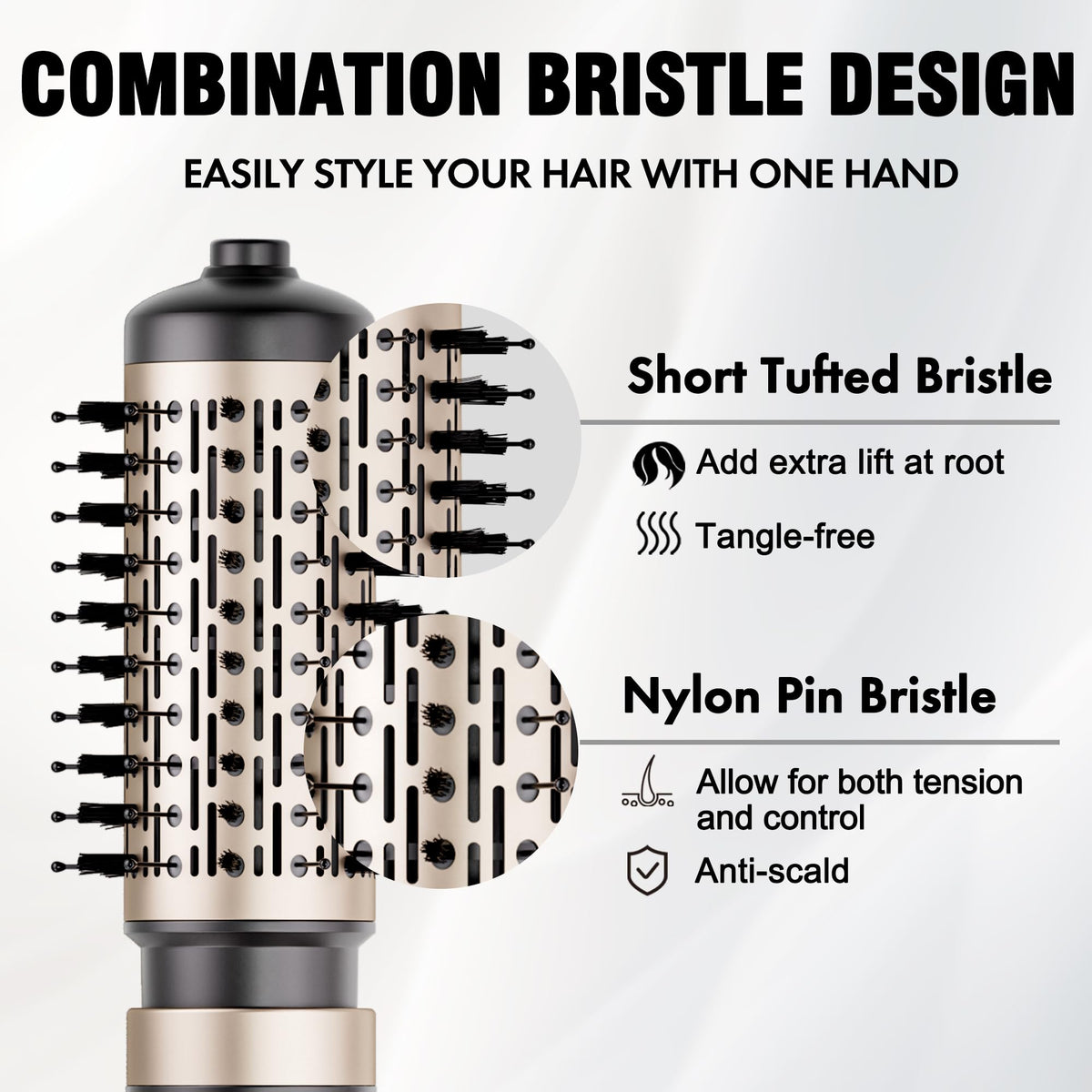 DAILYLIFE brush in use on long hair creating smooth, frizz-free finish