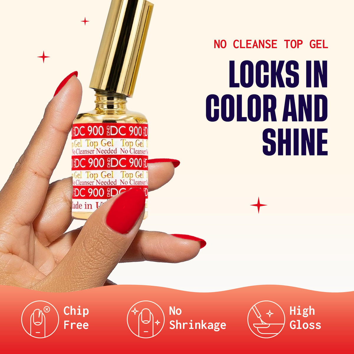 DAISY DND top gel gloss swatch displaying mirror-like shine and chip resistance