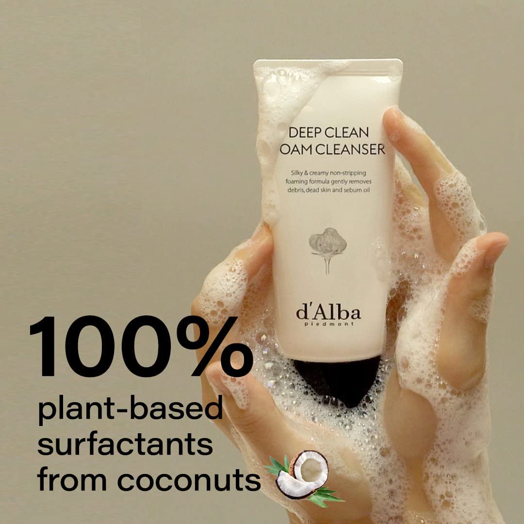 d'alba Piedmont cleanser on bathroom counter in a calm lifestyle scene