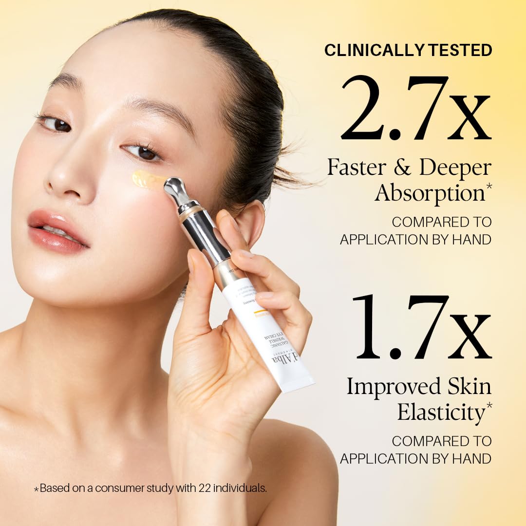 d'alba Piedmont applying cream under eye to show targeted application and smoothing
