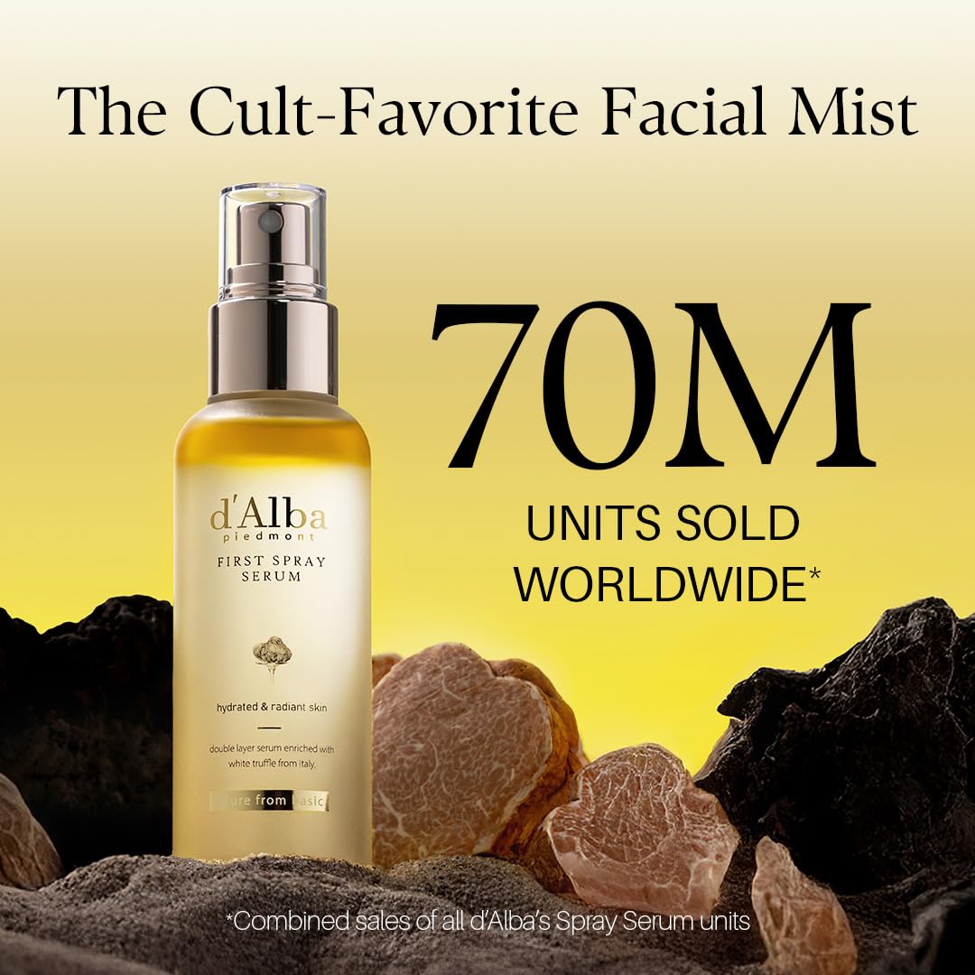 d'alba Piedmont fine mist spray mid-air delivering instant hydration and easy application convenience