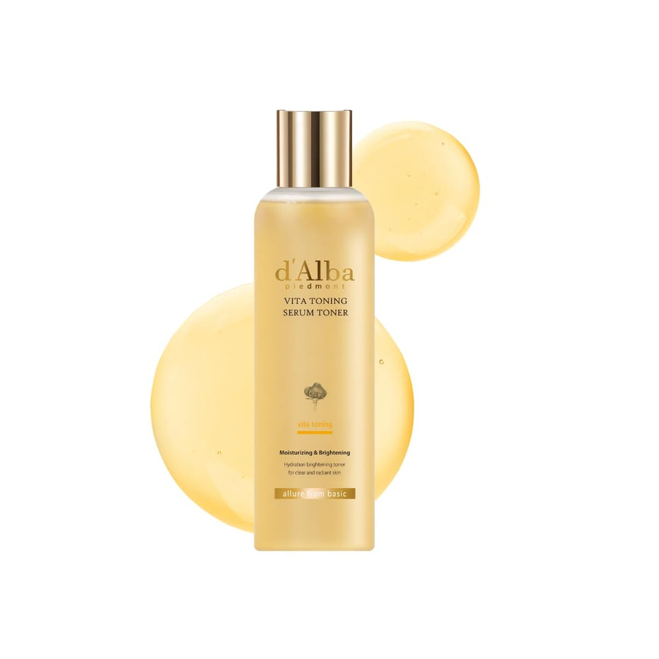 d'alba Piedmont front bottle showing clear serum and sleek design benefits hydration