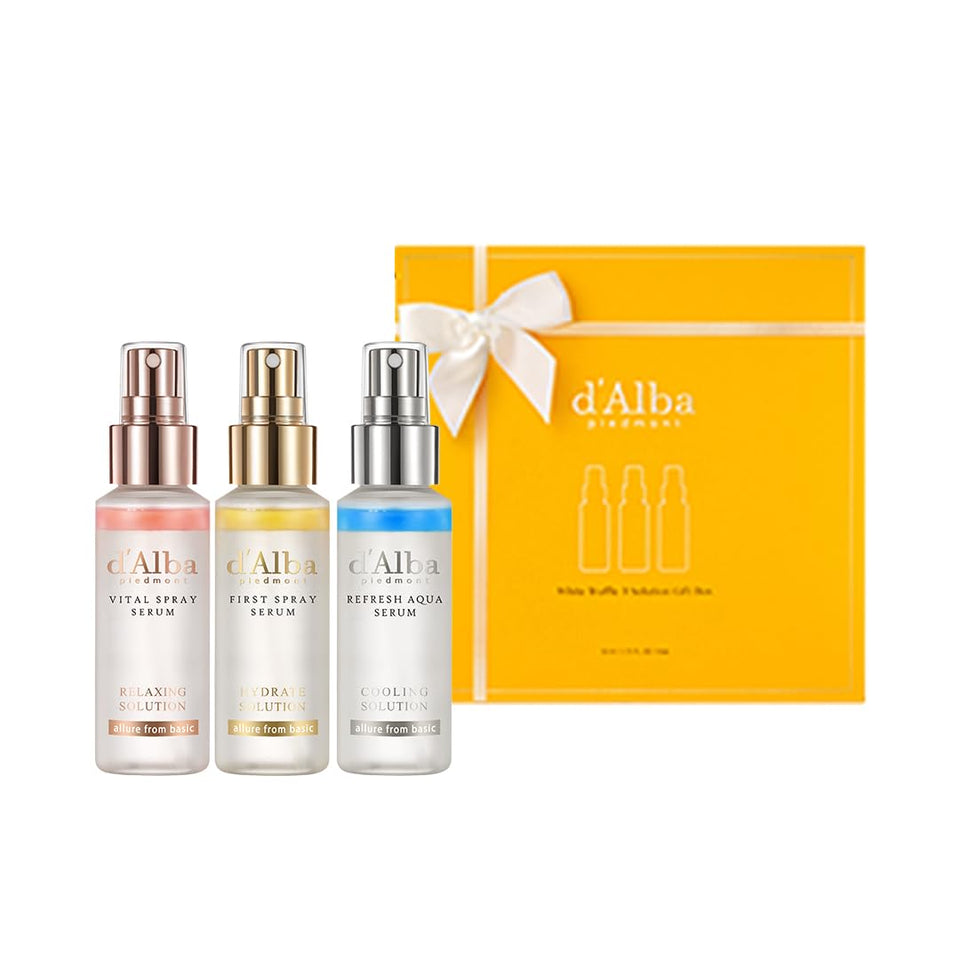 d'alba Piedmont front packaging trio showing gift-ready bottles and presentation