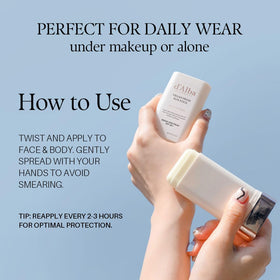d'alba Piedmont sun stick in outdoor beach setting for convenient reapplication benefit