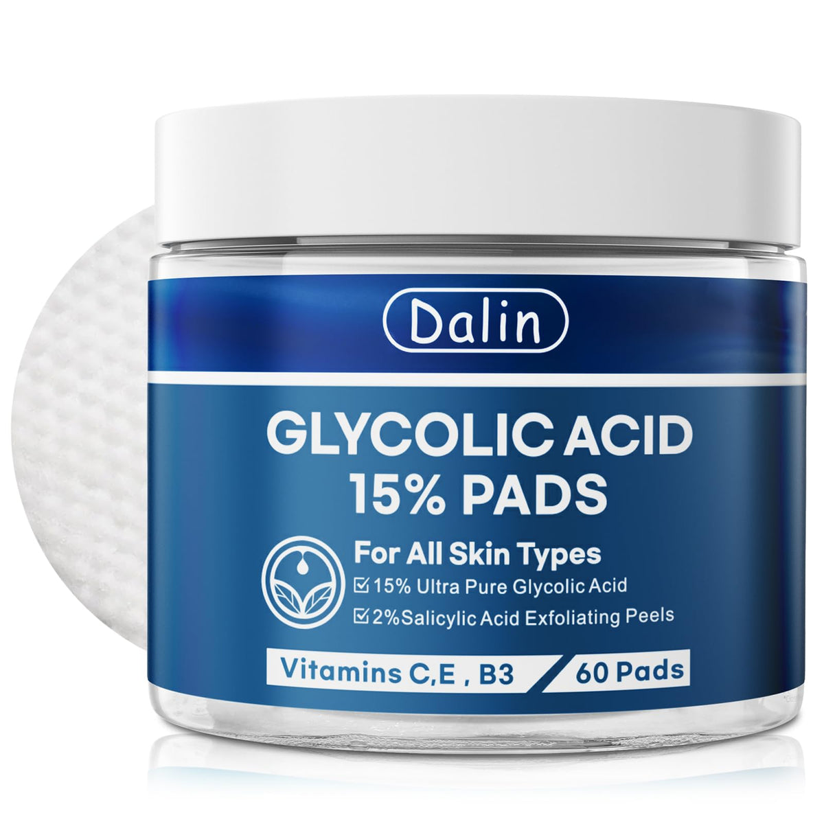 Dalin jar front label showing product name and pad count for clear purchase decision