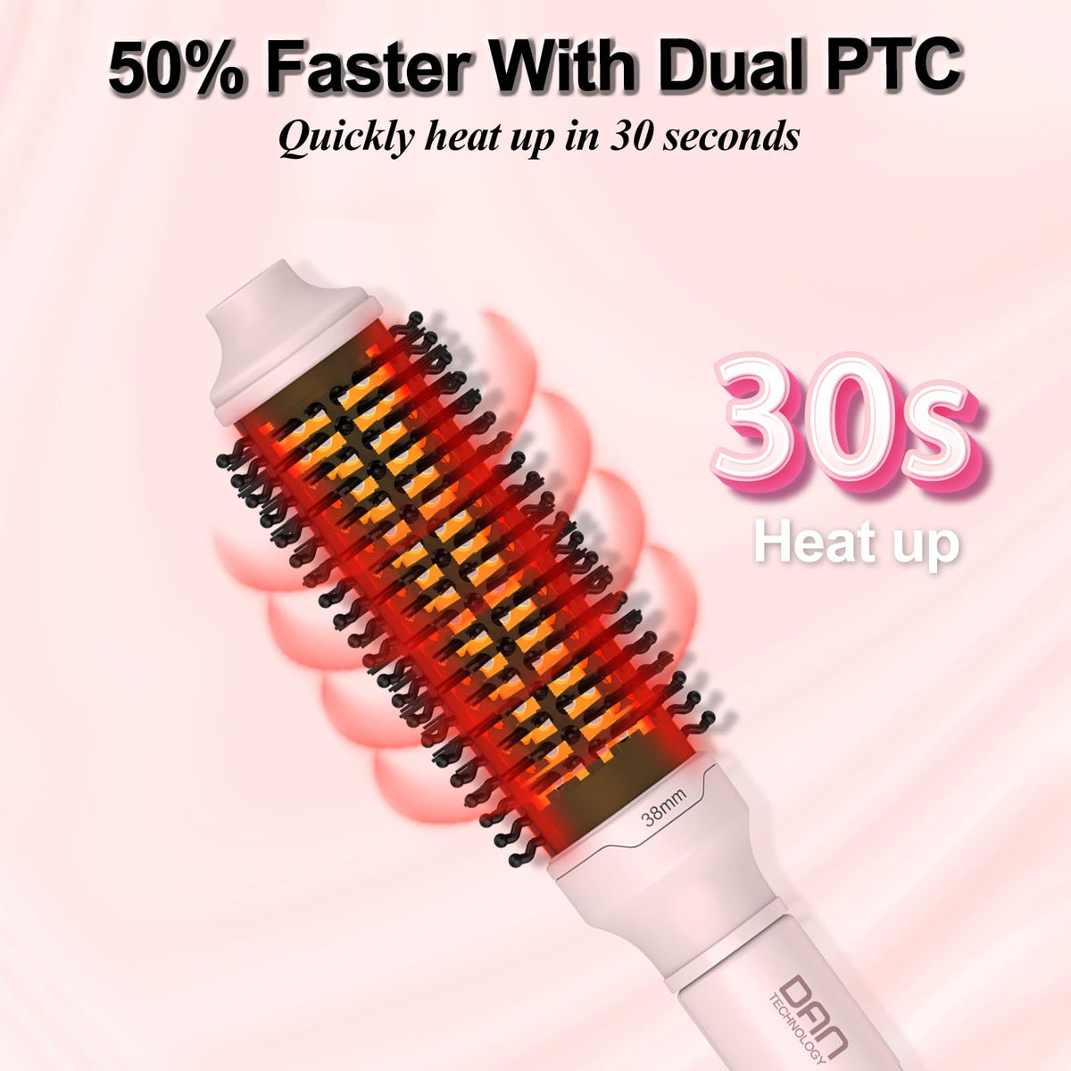 DAN Technology close-up of tourmaline ceramic barrel and bristles for even heat distribution