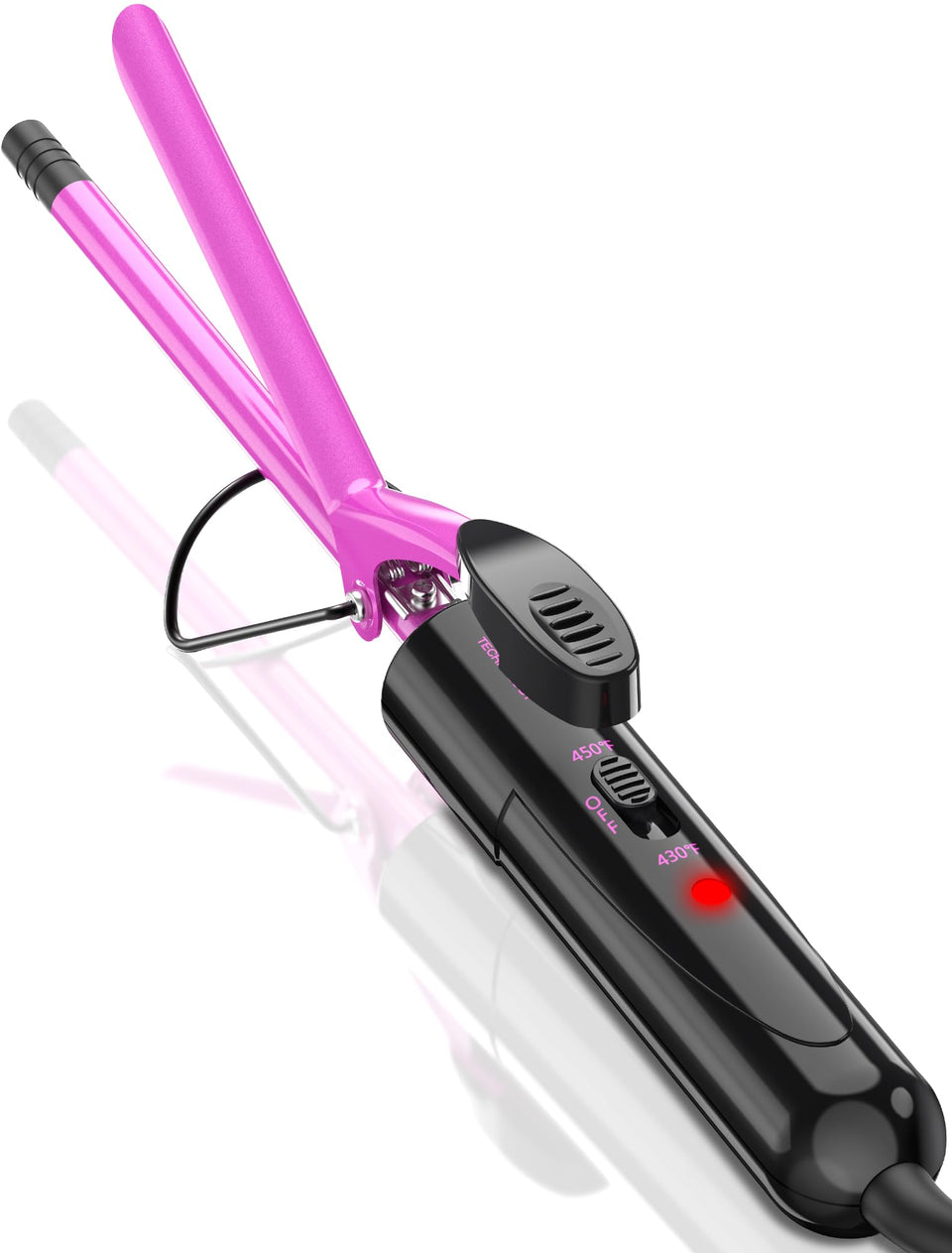 DAN Technology front view pink curling iron, compact and stylish