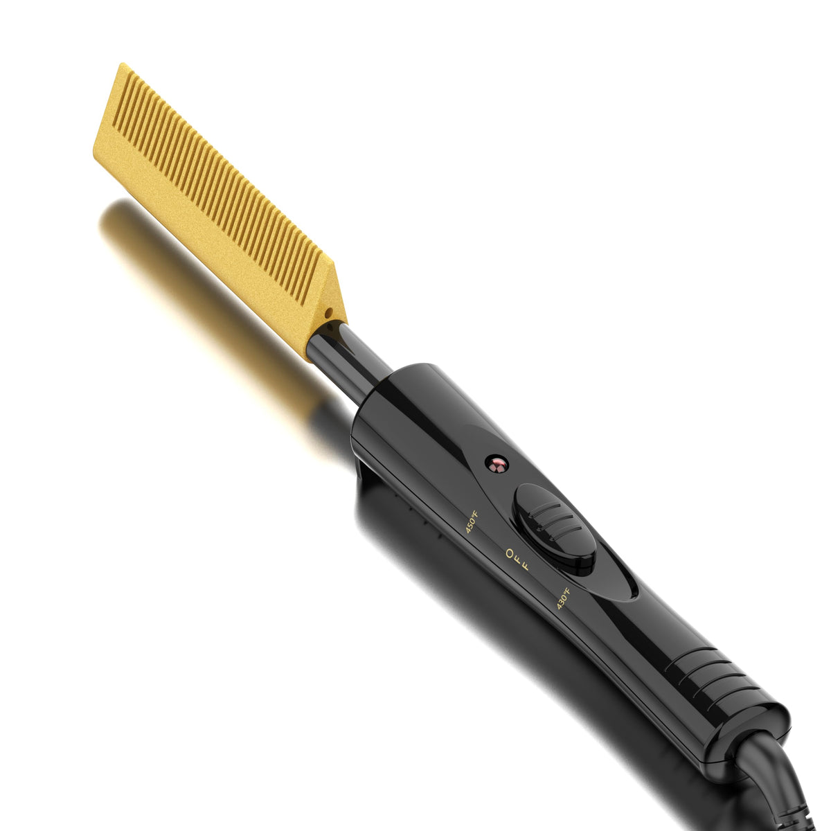 DAN Technology hot comb front view showing ergonomic handle and sleek profile for comfortable styling