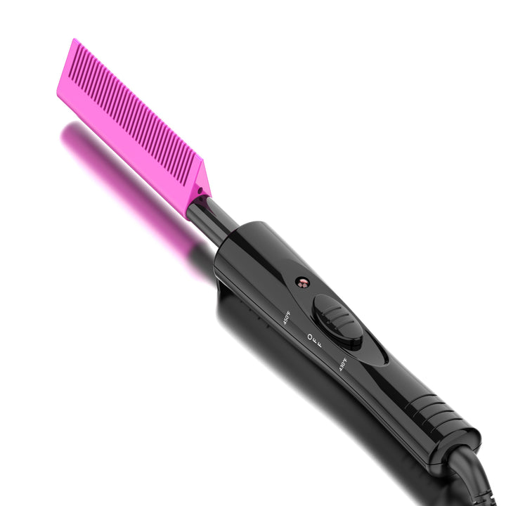 DAN Technology hot comb front view showing ergonomic grip and controls for fast styling