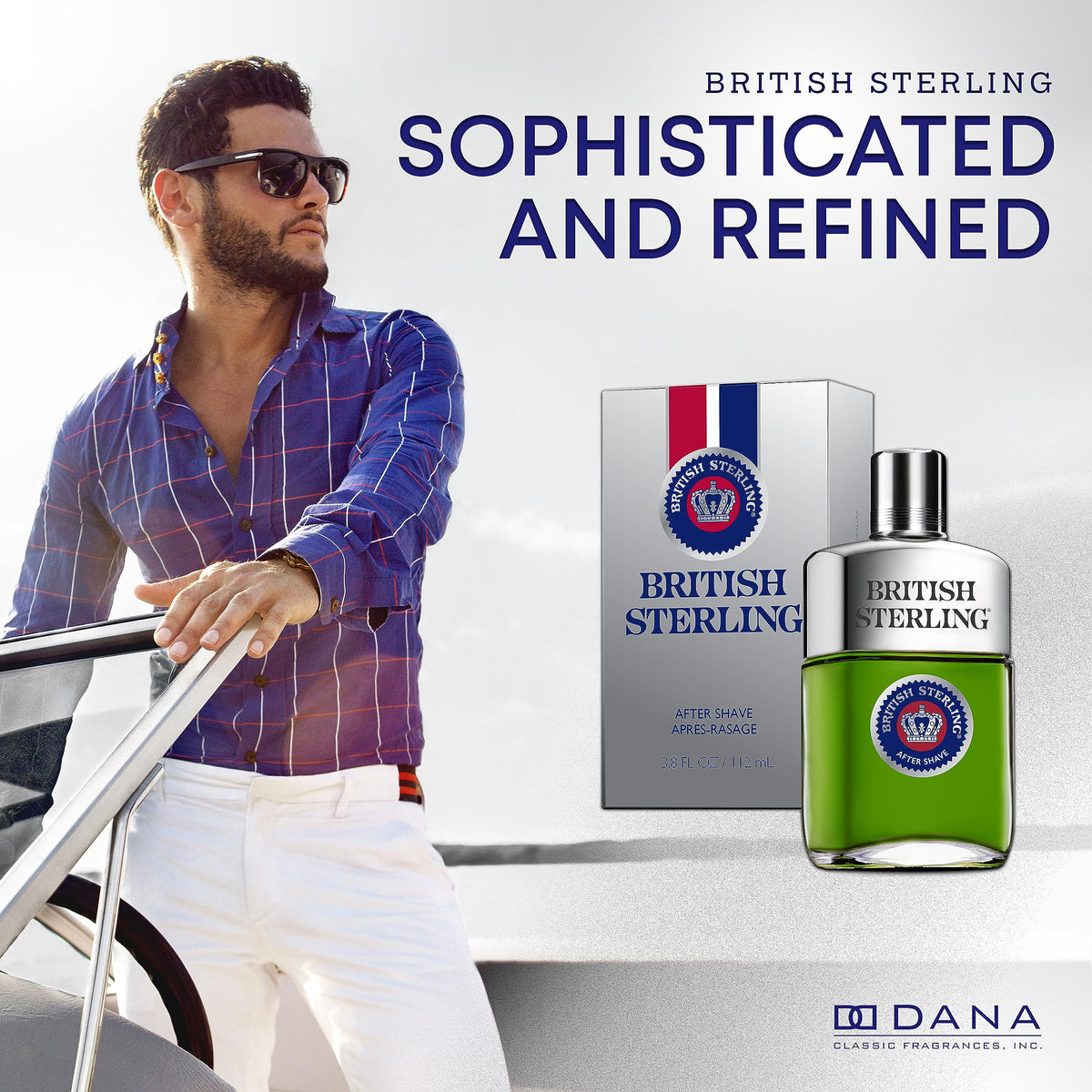 Dana British Sterling label close-up highlighting scent notes and elegant branding