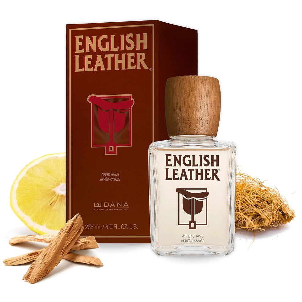 Dana English Leather front bottle showing classic design and appealing presentation