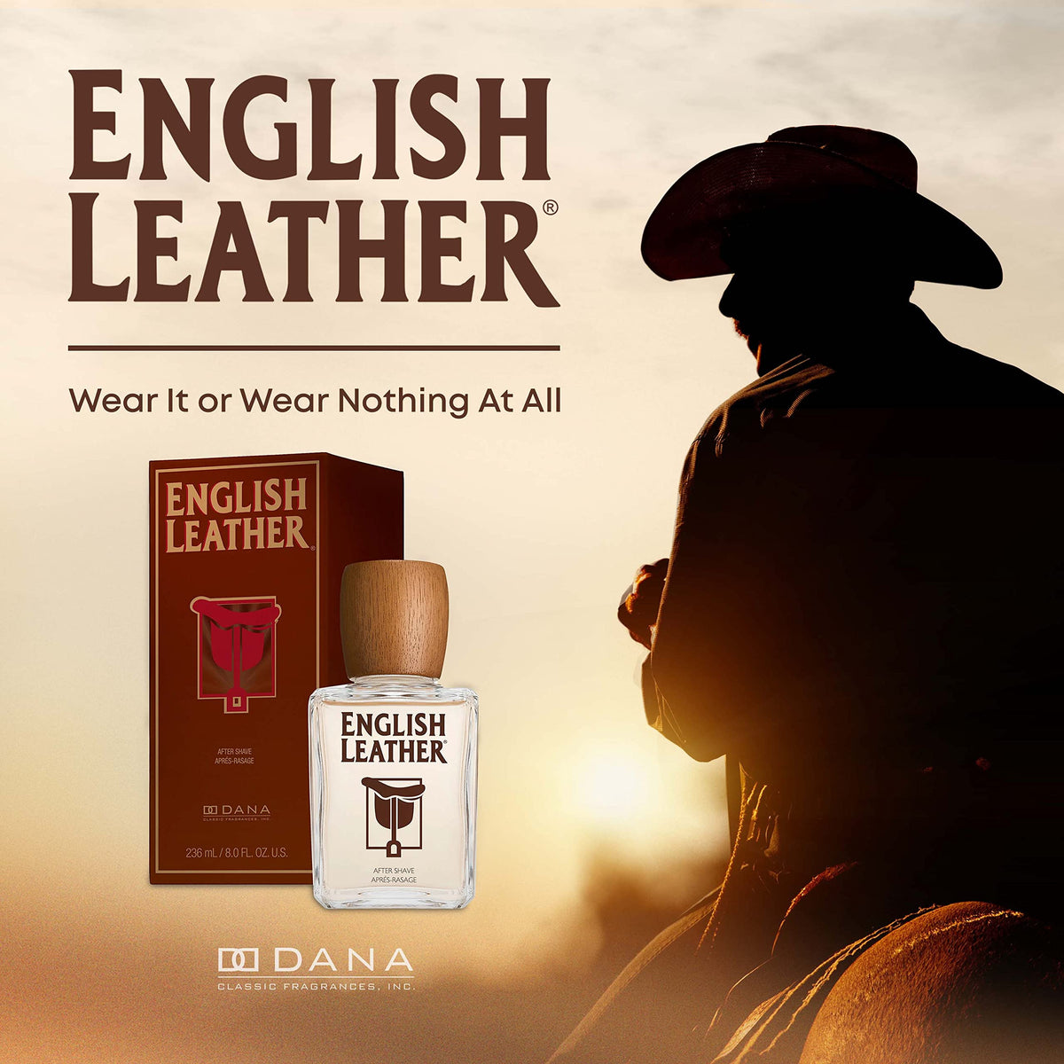 Dana English Leather label detail highlighting brand and vintage fragrance heritage