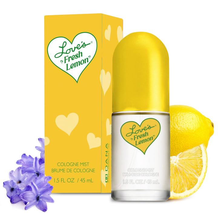 Dana Love's Fresh Lemon front packaging showing compact 1.5 oz bottle and bright label for freshness