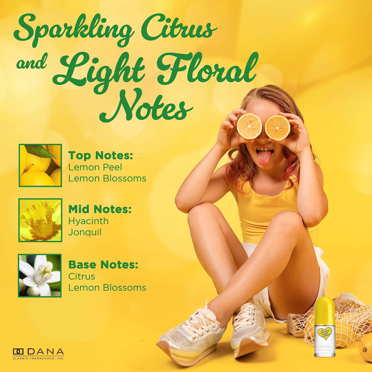 Dana Love's Fresh Lemon label detail showing floral-citrus blend and product information clearly