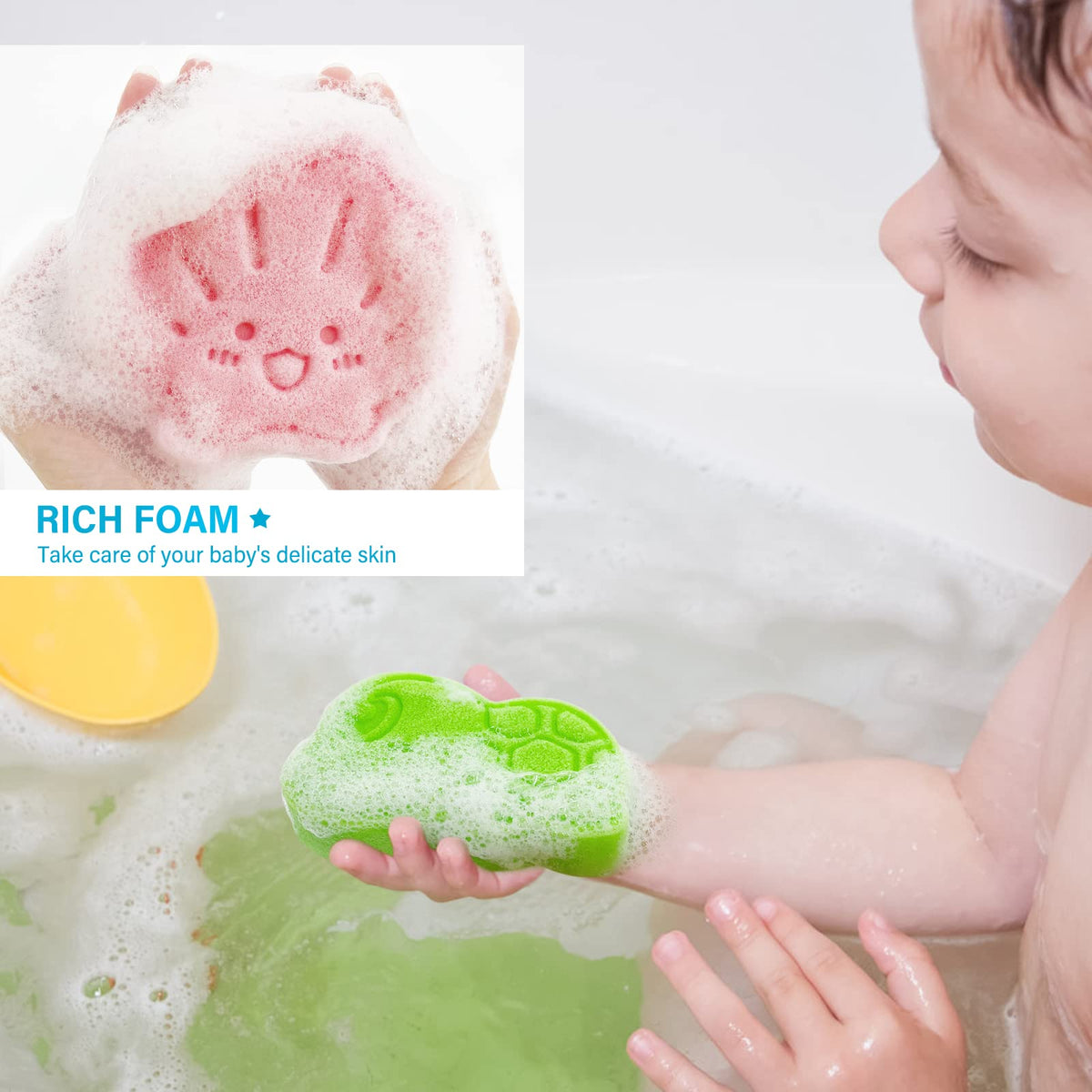 DANCELF sponge in adult hand showing size and easy grip benefit