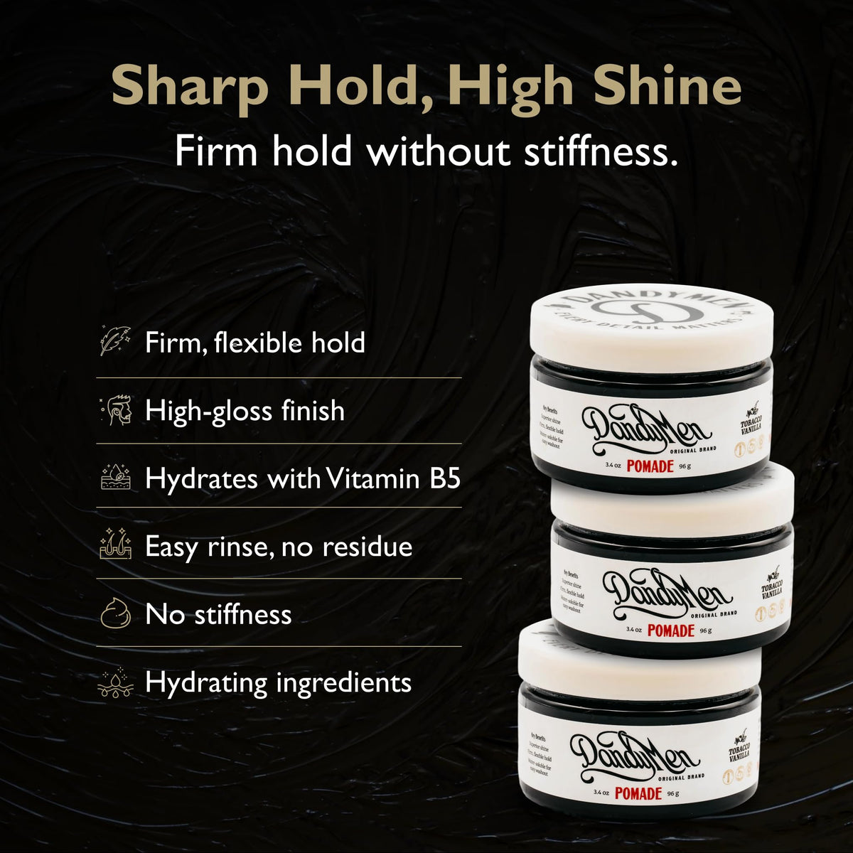 DandyMen pomade open texture in jar highlighting smooth formula that spreads evenly