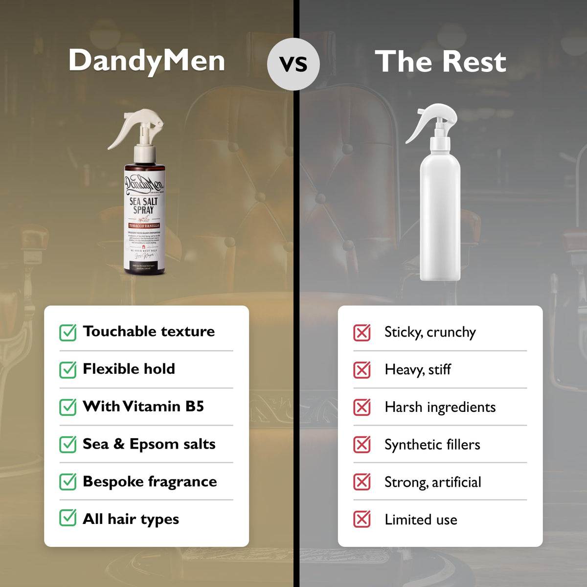 DandyMen texture close-up spritz on hair highlighting instant volume benefit