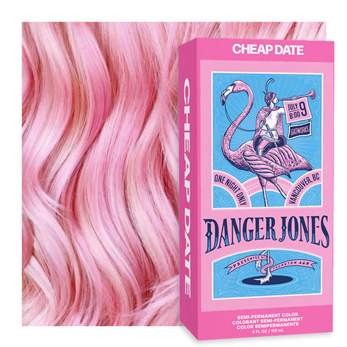 Danger Jones front packaging showing Cheap Date light pink and vibrant color benefits