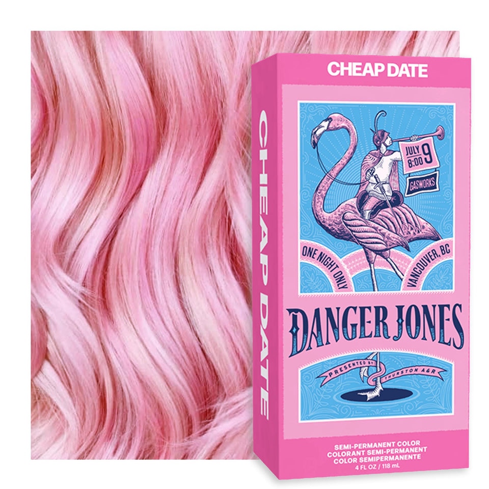 Danger Jones front packaging showing Cheap Date light pink and vibrant color benefits