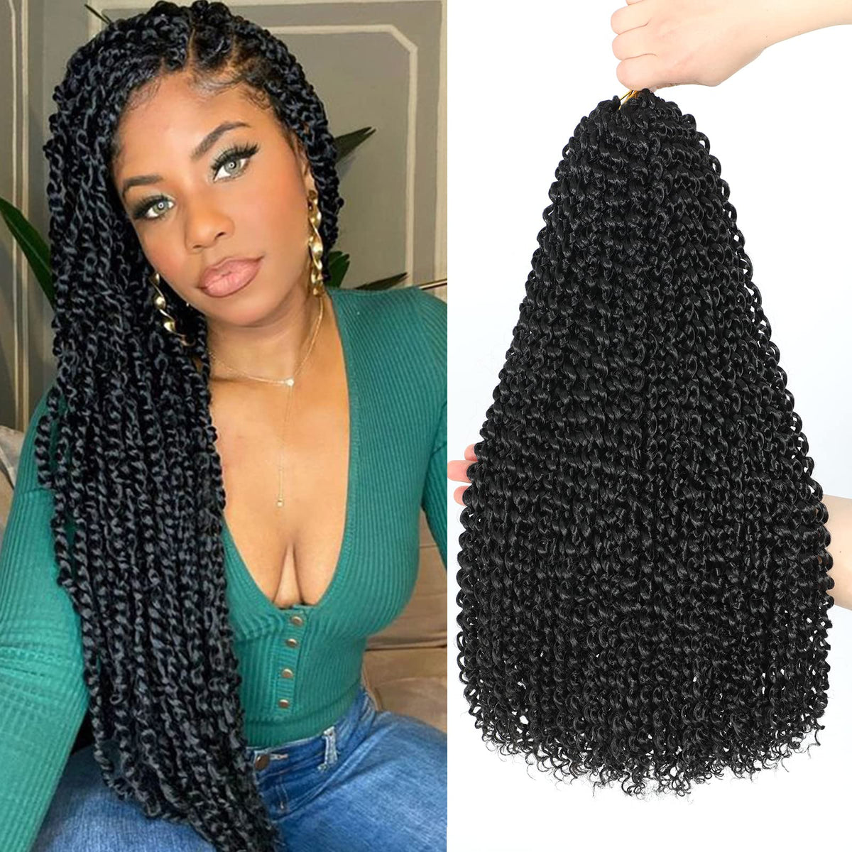 Dansama front packaging showing passion twist crochet hair, clear product info and benefit