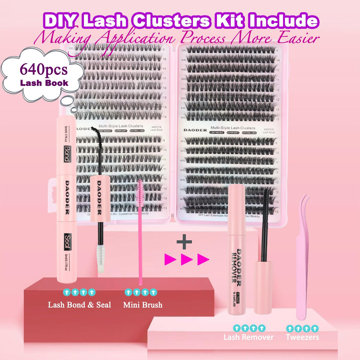DAODER open lash book with 640 cluster lashes for easy selection