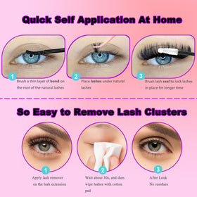 DAODER cluster lashes beside ruler to show 9–13mm short length benefit