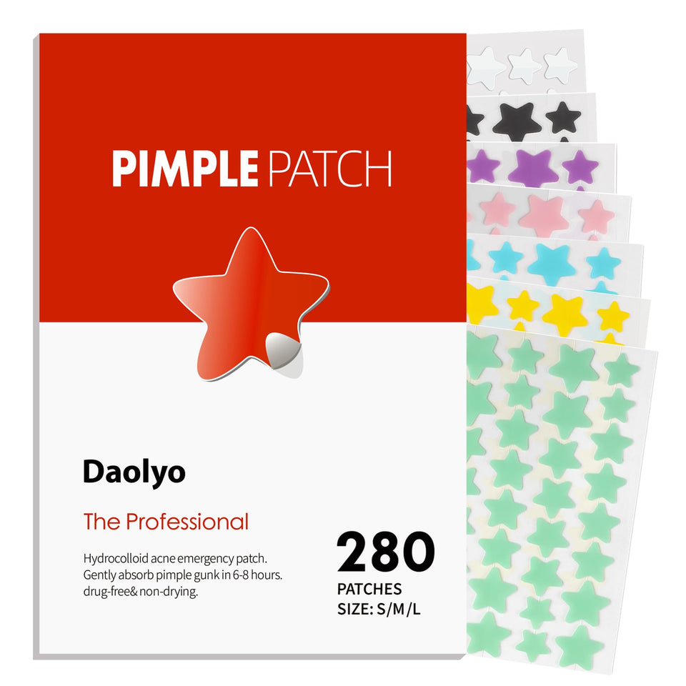 Daolyo front packaging showing 280-count star pimple patch pack and benefits