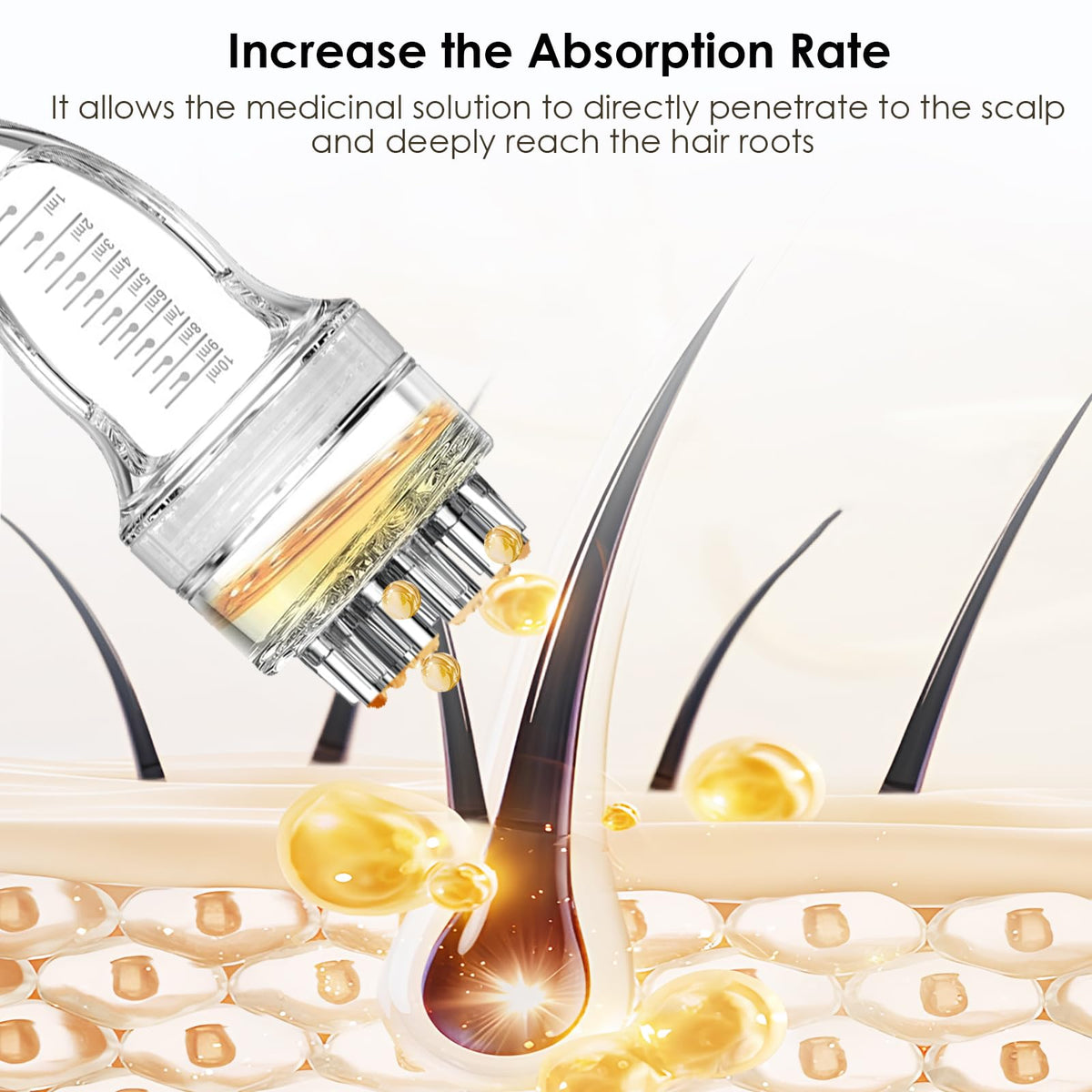 DAPENG applicator in use parting hair and applying serum directly to scalp
