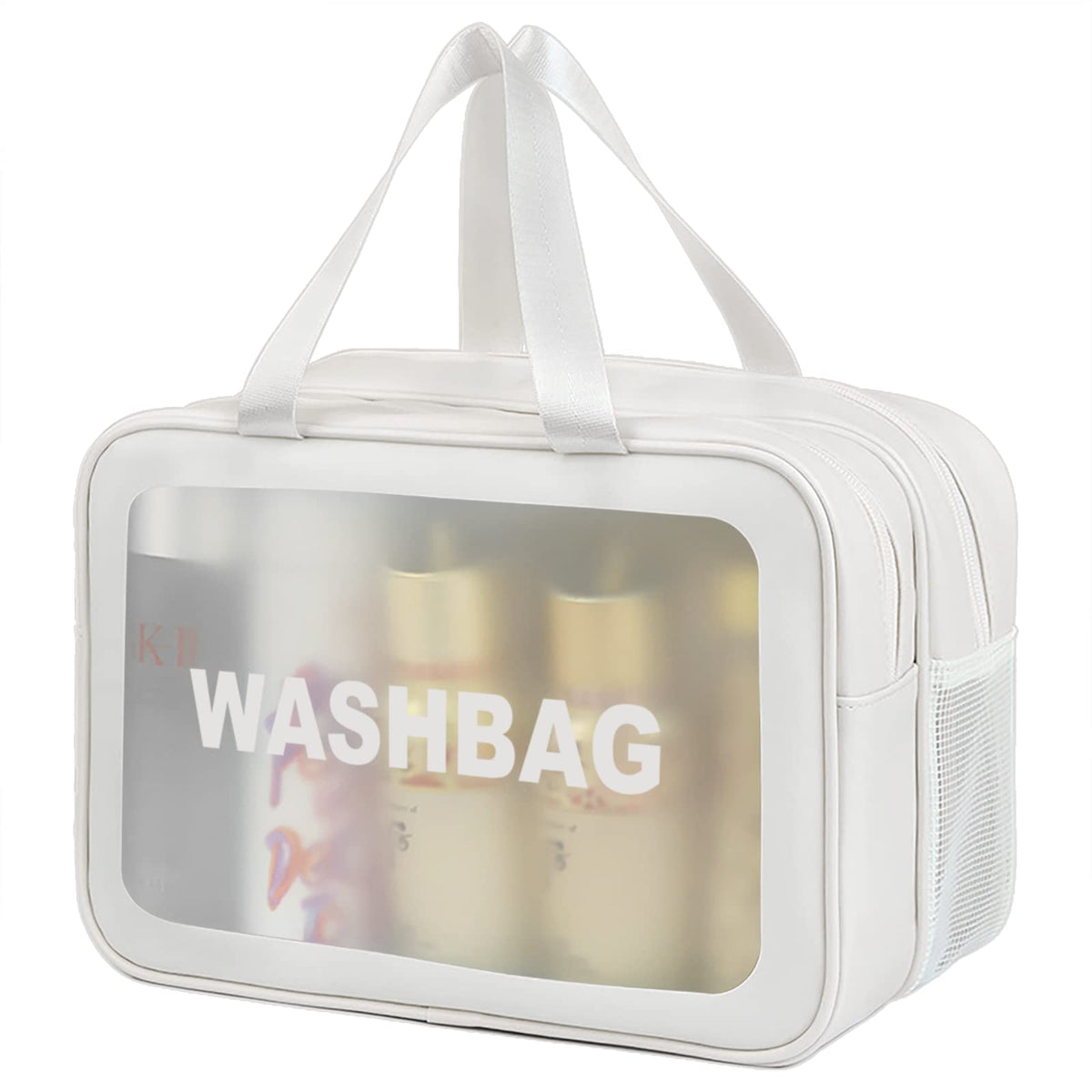 DAPOWER front view of white XL toiletry bag showing full silhouette and capacity